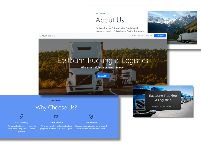 Eastburn Trucking and Logistics webpage sections